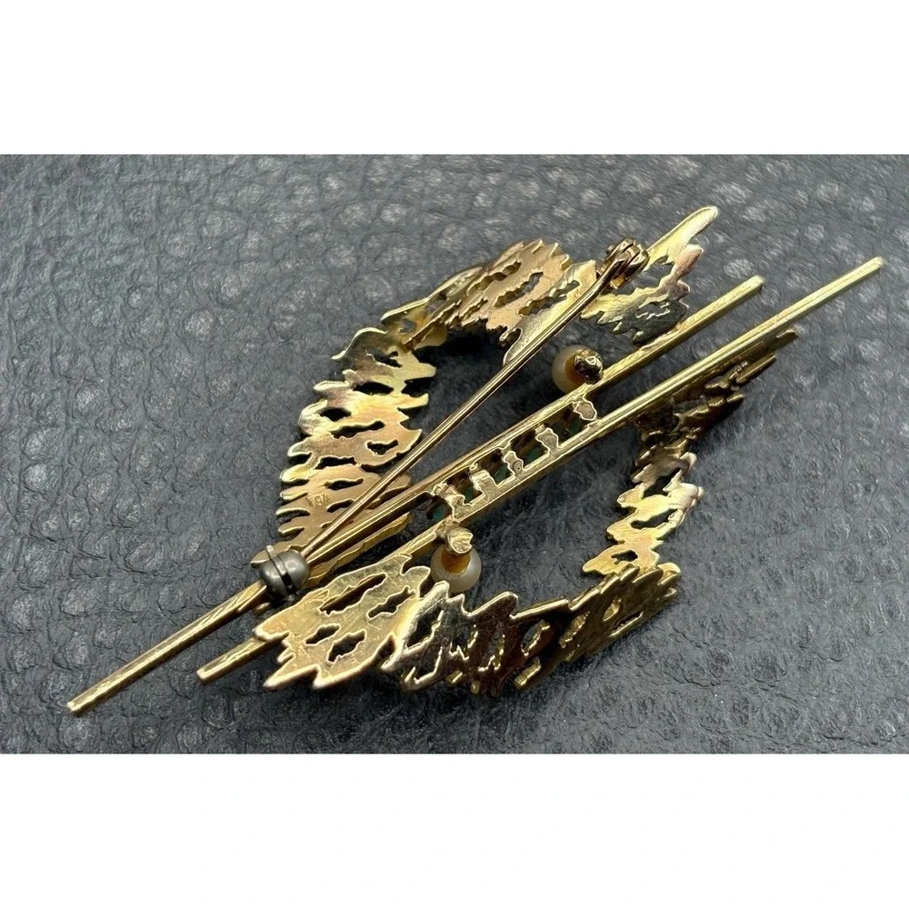 Vintage 18K Yellow Gold Abstract Modernist Style Pearl Blue Stone Brooch Pin